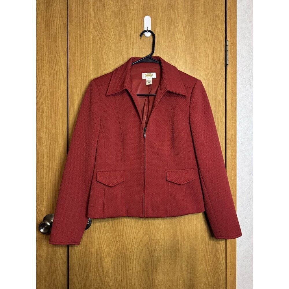 TALBOTS WomenS 8P Red Diamond Quilted Full Zip Blazer Business Career Office